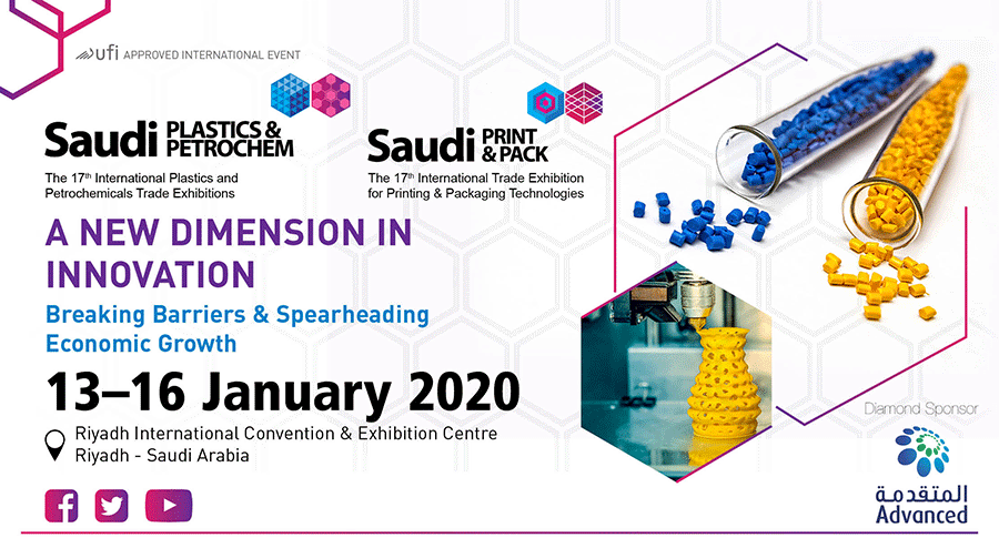 The 17thedition of Saudi Plastics & Petrochemicals 2020 held concurrently with Saudi Print & Pack 2020 is being hosted at the RICEC from 13th till 16thJanuary 2020 in Riyadh city.
